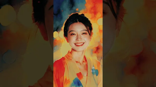 水彩潑墨風的女子微笑正面像，橘藍色顏料在背景暈開，衣襟上有「Cut²Cat 隔夜茶」字樣