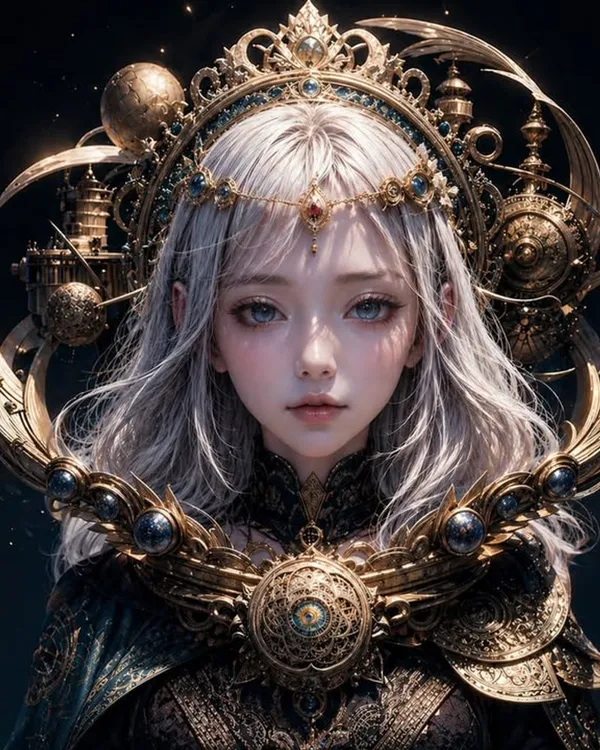 Sokushijin AI 的社群頭像：銀白長髮、藍眼的幻想角色，身後與服裝布滿金色機械圓環與齒輪